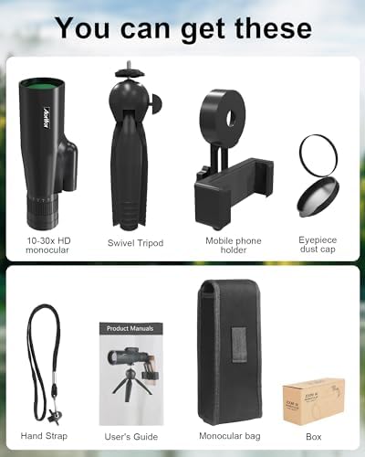 10-30x50 Monoculars for Adults High Powered with Smart Phone Holder & Upgraded Tripod, Starscope Monocular Military Grade for Outdoor Exploration, Bird Watching, and Scenic Viewing