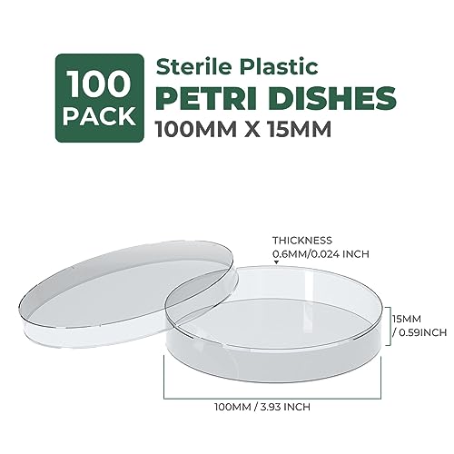 100 Packs Sterile Thick Plastic Petri Dishes with Lid, Vabiooth 100mm Dia x 15mm Deep Clear 3 Vents Petri Dish for Lab Science Experiment
