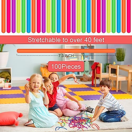 100 PCS Colorful Stretchy Fidget Strings Sensory Toys, Carnival Prizes Fidget Stress Relief Toy for Classroom Prize Children Gift Birthday Party Favors Kids 4-8 8-12