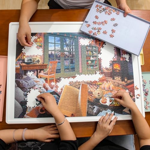1000 Pieces Rotating Plastic Puzzle Board with Drawers and Cover, 30"x22" Portable Spinning Jigsaw Puzzle Table for Adults, Upgraded Lazy Susan, Ideal Gift for Mum