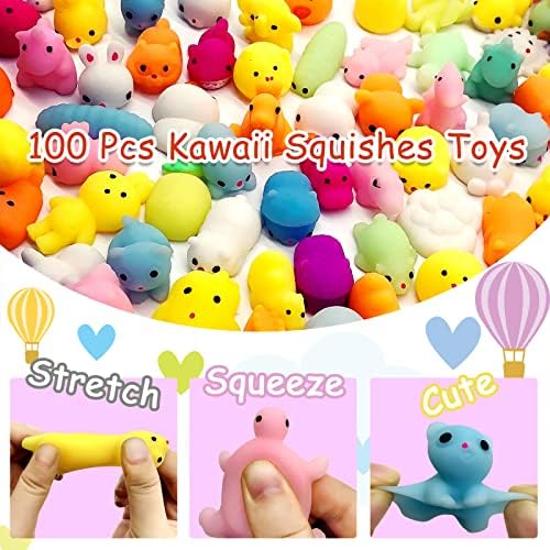 100 Pcs Kawaii Squishies, Mochi Squishy Toys for Kids Party Favors, Mini Sensory Stress Relief Goodie Bags Novelty Toy, Classroom Prizes , Christmas Stocking, Birthday/Xmas Gifts (Random)