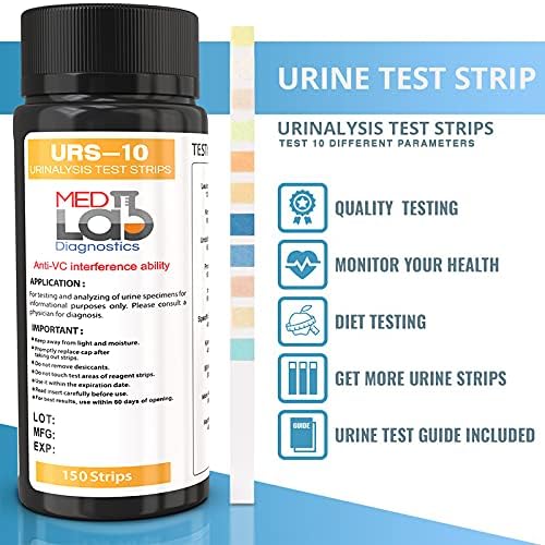 10 Parameter Urine Test Strips for Urinalysis(150 Cnt) in Sealed Pouches. Tests for Ketosis, pH, Protein, UTI, Kidney and Liver Function