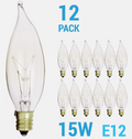 12 Pack 15CFC Chandelier 15W Watt 120V CA10 Flame Tip Candelabra E12 Clear