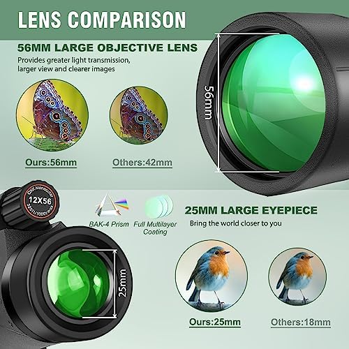 12x56 High Power Monocular Telescope with Smartphone Adapter Tripod Travel Bag, Larger Vision Monoculars for Adults with BAK4 Prism & FMC Lens, Suitable for Bird Watching Hunting Hiking Camping