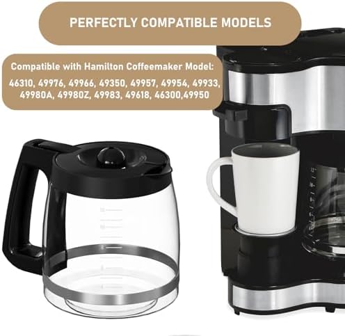 12-Cup Coffee Maker Glass Carafe Replacement Compatible with Hamilton Beach Coffee Maker Models 46310, 49980R, 49976, 49350, 49980A, 49980Z, 49983, 49618, 46300, 49966 1 Pack