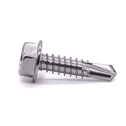 #8 x 1 Hex Washer Head Self Drilling Screws, Self Tapping Sheet Metal Tek Screws, 410 Stainless Steel, 100 PCS