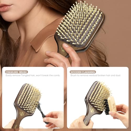 100% Natural Wood Hair Brush for Massaging Scalp, Hair Growth,for All Hair Types, Wooden Bristle Hairbrush to Reduce Hair Damage, Perfect for Women, Men & Kids.
