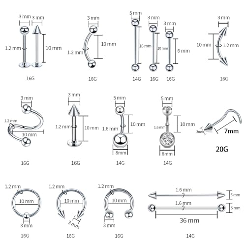 153Pcs Piercing Kit for all Body Piercings with Piercing Jewelry and Tools for Nose Septum Belly Button Lip Ear Tongue Cartilage Eyebrow and More with 12G 14G 16G and 20G Piercing Needles