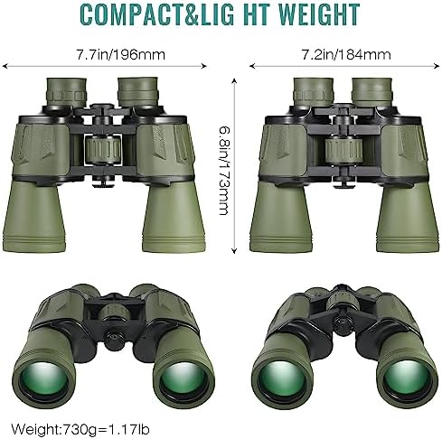 10X50 HD Binoculars for Adults and Kids, Large View Compact Binocular with Clear Low Light Vision, Waterproof/Professional Binoculars for Bird Watching/Outdoor Hunting/Travel (Green)