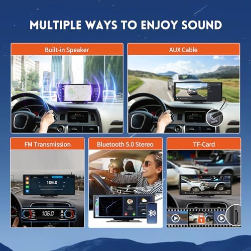 10.26" HD Wireless Android & Carplay Screen for Car, Portable Touchscreen Car Stereo with 4K Dash Cam, 1080P Backup Camera, Bluetooth, AUX/FM, Siri, Mirror Link, GPS Navigation