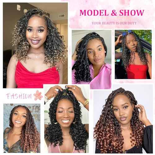 12inch Goddess Box Braids Crochet Hair Boho Box Braids with Curly Ends Bohemian Crochet Braids Pre-looped Synthetic Crochet Hair for Black Women (12inch(Pack of 8), TBUG)