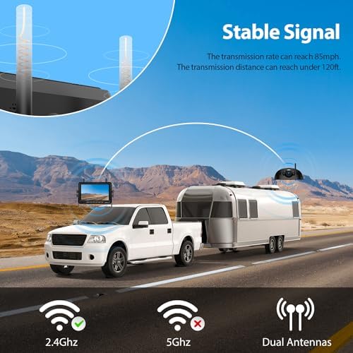 1080P 7" Wireless RV Backup Camera System, Compatible with Furrion Pre-Wired RV Truck Trailer, DVR Monitor & IR Night Vision Rear View Camera, IP69K Waterproof, Adjustable Parking lines, BW7