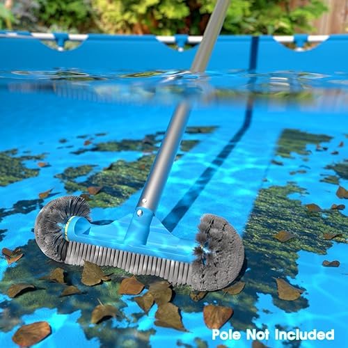 12.5'' Round End Pool Brush Head - Cleaning Wall & Tiles & Steps, Sturdy Nylon Bristles, Scrub Brush for Inground/Above Ground Pool, Spa, Hot Tub, No Pole