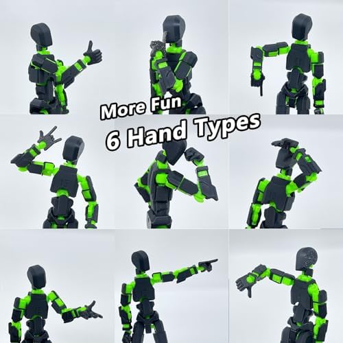 (Assembly Completed) T13 Action Figure Set, Titan 13 Robot Action Figure 3D Printed robo 13 Action Figure Articulated, Dummy 13 Lucky 13 Gift for Collectors Desktop Decorations, Black Green/Red Black