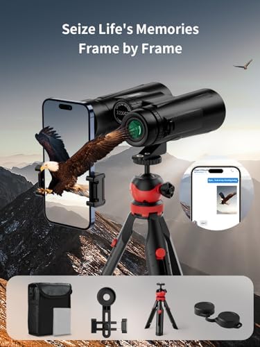 12x42 Binoculars for Adults High Powered - Compact BAK4 Binoculars with Tripod Phone Adapter Strap Clear Low Light for Bird Watching Hunting Cruise Ship Travel Concert