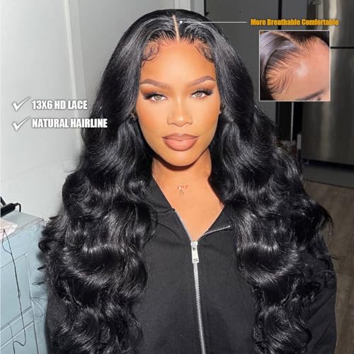 13x6 Body Wave Lace Front Wigs Human Hair Pre Plucked 30Inch 180% Density HD Transparent Lace Frontal Wigs for Women Glueless Wig with Baby Hair