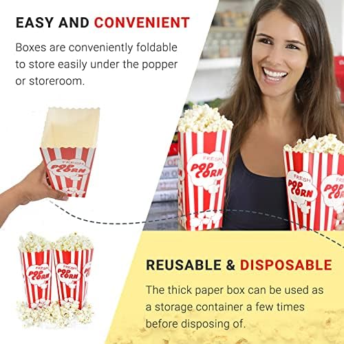 110 Movie Night Popcorn Paper Boxes Buckets 7.75 Inches Tall Large Box & Holds 46 Oz Old Fashion Vintage Retro Party Design Red & White Colored Nostalgic Carnival Stripes Bags & Tubs various qty avail