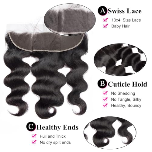 13 x 4 Lace Frontal Closure Body Wave Frontal 13 x 4 HD Transparent Lace Frontals With Bangs Baby Hair 100% Remy Human Hair 150% Density Natural Color(10 Inch)