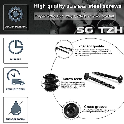 #8 x 1-1/2" Sheet Metal Screws 100Pcs 410 Stainless Steel Truss Head Fast Self Tapping Screws Black Oxide by SG TZH