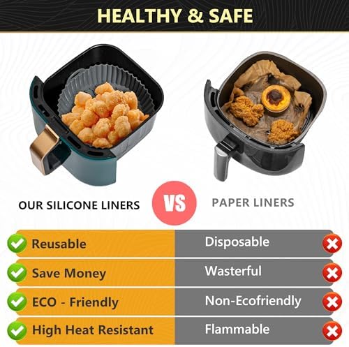 "Silicone Air Fryer Liners Set of 5 – Reusable Air Fryer Accessories with Waffle & Egg Bite Mold, Oven Mitts – Non-Stick, Food-Grade, Heat-Resistant for 5-7 Qt Ninja, Cosori, Instant Pot"