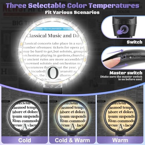 10X 30X Large Hands Free Magnifying Glass for Reading, Magnifying Glass with 3 Color LED Light, Flexible Gooseneck Magnifier for Reading,Sewing,Close Work, Seniors