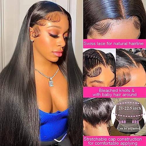 13x6 Straight Lace Front Wigs Human Hair HD Transparent Lace Front Human Hair Wigs for Black Woman Brazilian Lace Frontal Wigs Human Hair Glueless Wigs Human Hair Pre Plucked Natural Color 26 Inch