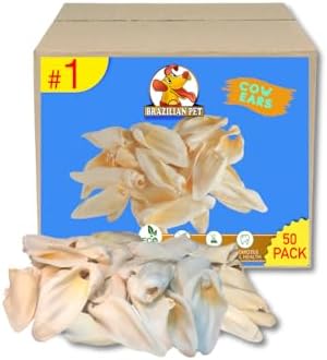 100% Natural Real Cow Ears (50 Pack) Prime Dog Chews, Over 5 inches Free Range Grass Fed Cattle, No additives, Chemicals or Hormones