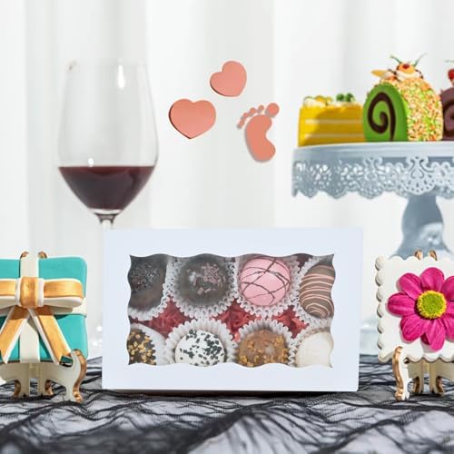 100pcs 7x4.33x1.5 Inch White Bakery Boxes with Window Cookies Boxes Cake Pop Boxes Chocolate Truffle Boxes Macaron Boxes Browines Treat Boxes for Christmas Valentine's Easter Mother's Day