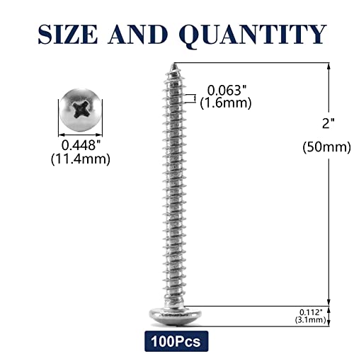 #10 x 2" Wood Screw 100Pcs Truss Head Phillips 18-8 (304) Stainless Steel Fast Self Tapping Screws by SG TZH