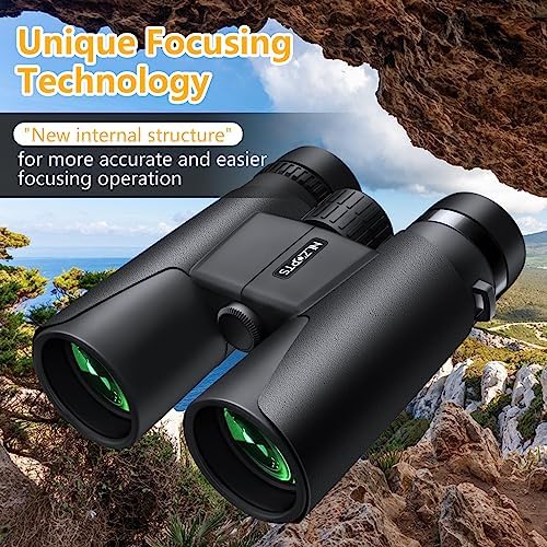 10x42 Binoculars for Adults with Phone Adapter,Birding Binoculars for Adults HD 10x42,Bird Watching Binoculars,Easy Focus, BAK4,Binoculars for Hunting Travel Mountaineering (Black)