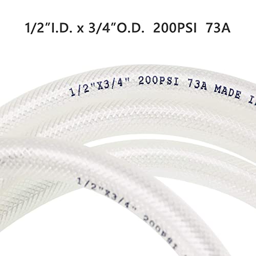 1/2" ID x 5 Ft High Pressure Braided Clear PVC Vinyl Tubing Flexible Vinyl Tube, Heavy Duty Reinforced Vinyl Hose Tubing, BPA Free and Non Toxic