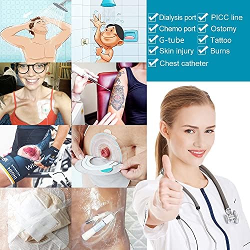 10" x 12" Ostomy Shower Cover Waterproof [Pack of 14], Ostomy Bag Shower Protector Stoma Shower Guard Colostomy Shower Shields for Women Men Showering, Non-Stick Central Pad