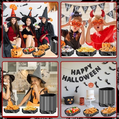 100Pcs Halloween Coffin Serving Food Trays - Skeleton Disposable Snack Paper Dish for Party Decoration Supplies