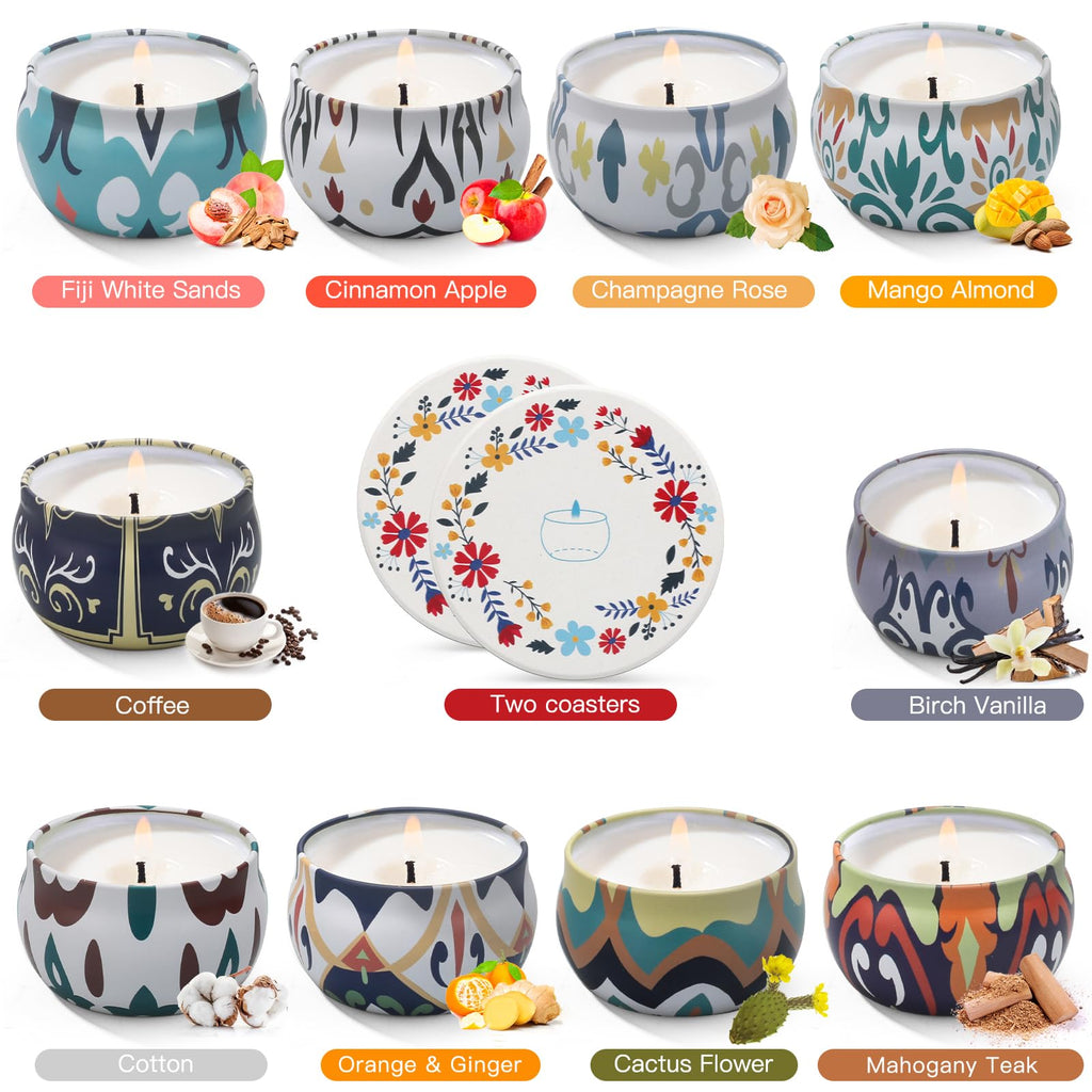 10 Pack Scented Candles Gifts for Women, 250H Aromatherapy Candles with Two Coasters, Candles for Home Scented, Ideal for Birthday, Mother's Day, Thanksgiving