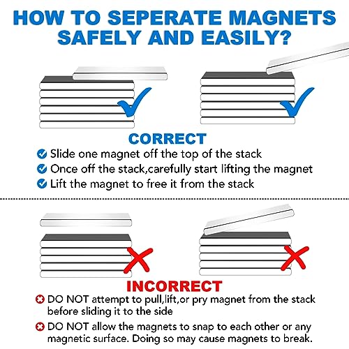 12 Pack Strong Neodymium Bar Magnets，Powerful Rare Earth Neodymium Magnets with Double-Sided Adhesive Perfect for Fridge, Garage, Kitchen, Craft, Office etc 60 x 10 x 3 mm