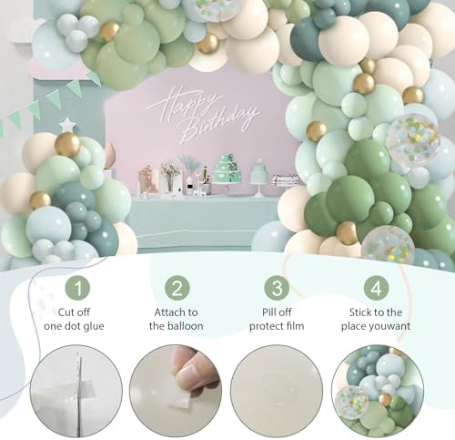 150Pcs Dusty Blue Green Balloon Garland Arch Kit, Ash Mist Green Haze Fog Blue Sand White Gold Balloons for Baby Shower Jungle Safari Woodland Wild One Bridal Birthday Party Decorations