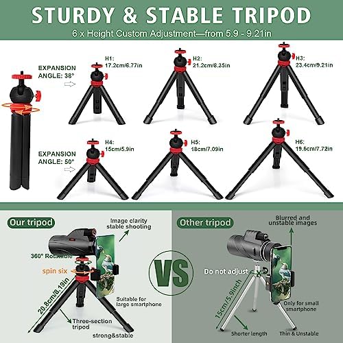 12x56 High Power Monocular Telescope with Smartphone Adapter Tripod Travel Bag, Larger Vision Monoculars for Adults with BAK4 Prism & FMC Lens, Suitable for Bird Watching Hunting Hiking Camping
