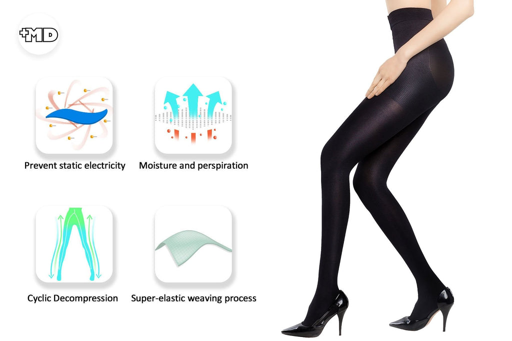 +MD 15-20mmHg Women's Graduated Compression Pantyhose Medical Quality Ladies Support Stocking BlackM
