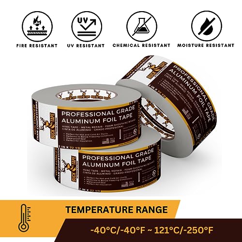 12 Pack Buck Professional Grade Aluminum Foil Tape - 3 Inch x 216ft (72 yd) 3.6 Mil - Ideal for HVAC, Insulation, Pipes & Metal Repair - Heat Resistant & Waterproof - Perfect for Sealing Ducts & Vents
