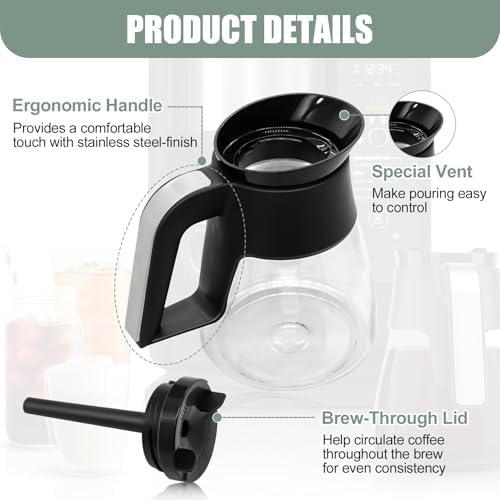 10-Cup Glass Carafe Replacement Compatible with Ninja CM401 CM371 CP301 Specialty Hot & Iced Coffee Makers, Replacement 50 oz Coffee Pot with Brew-Through Lid for Ninja CM300 CM400 CP300 CF091