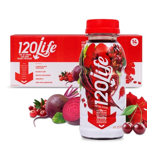 120/Life Blood Pressure Support, Beet Root Juice, Pomegranate Extract, Cranberry Juice, Tart Cherry, Hibiscus, and Magnesium (8 Fl Oz, Pack of 14) - Gluten-Free & Vegan