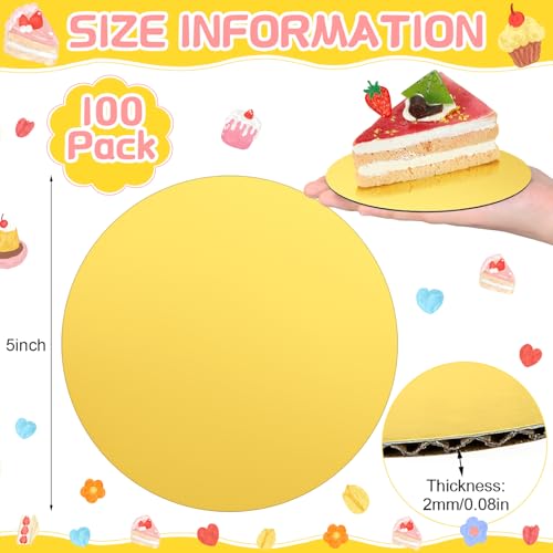 100 Pcs 5 Inch Round Cake Board Circle Cake Base Grease Proof Pastry Cardboard Plate for Baking(Black and Gold)