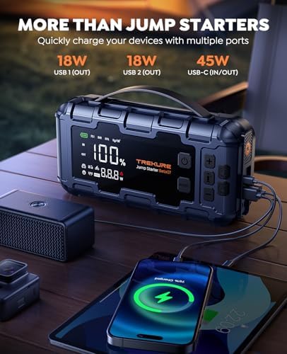 10-in-1 Car Battery Jump Starter with Air Compressor 6000A 160PSI 45W Charger, Car Jump Starter Jump Box (All Gas 12L Diesel), Car Battery Jumper Starter Portable Jumper Cables, Gloves, Lights