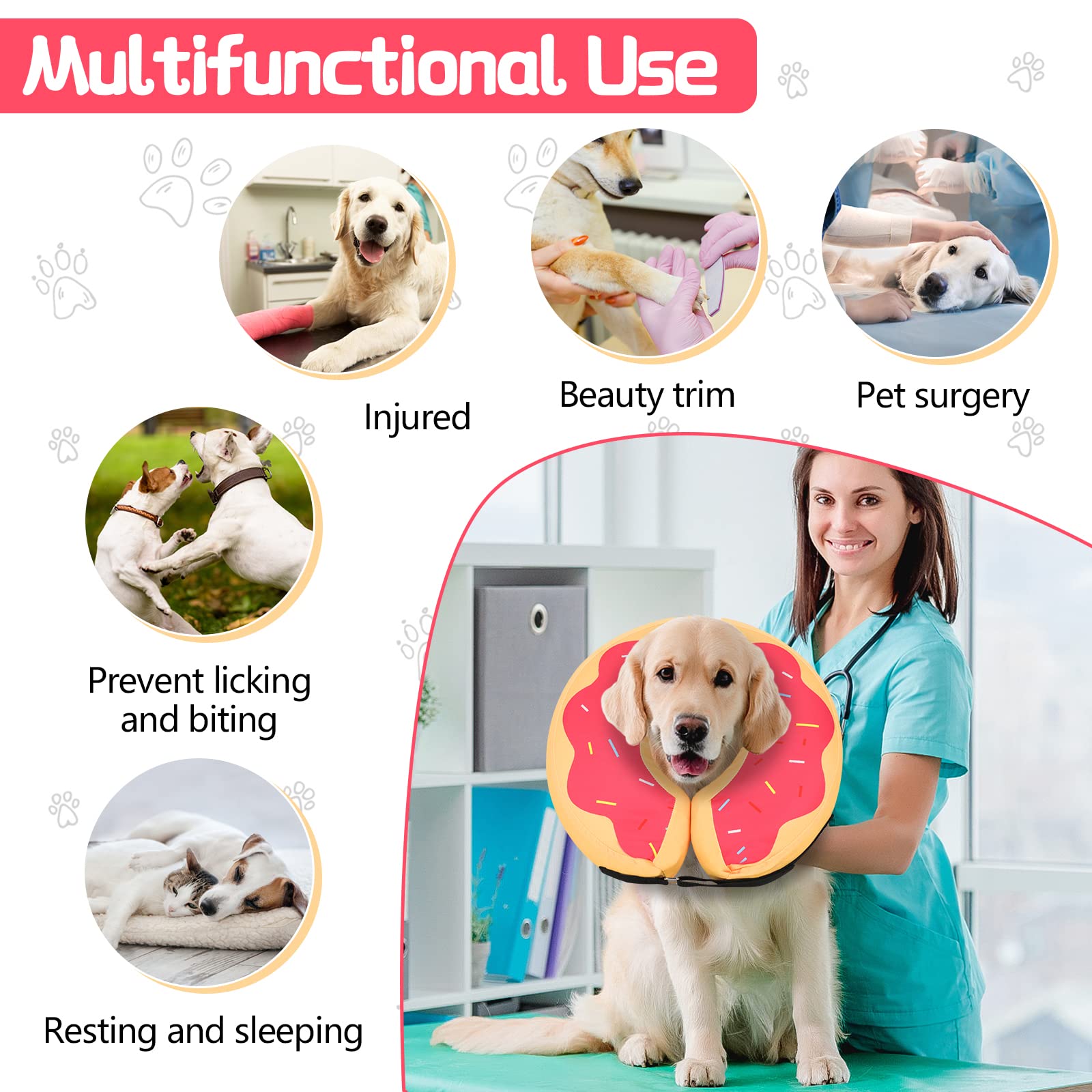 MIDOG Dog Cones for Large Dogs, Cone for Dogs After Surgery, Soft Protective Recovery Donut Collar for Dogs to Prevent Touching Stitches, Wounds, and Rashes, Does Not Block Vision E-Collar. -Red,M
