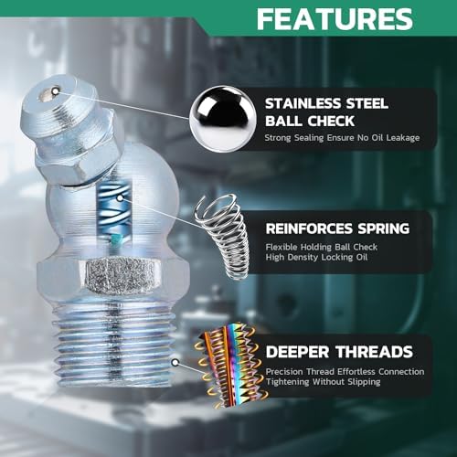 120PCS SAE Grease Fittings Assortment,NPT 1/4" 1/8" Zerk Grease Fittings Kit Straight 45 90 Degree Grease Nipple