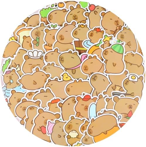 102Pcs Capybara Stickers, Kawaii Stickers Cute Animal Sticker Waterproof Vinyl Brown Cartoon Animal Decals for Water Bottle Laptop Luggage Snowboard Guitar Scrapbook Skateboard Phone