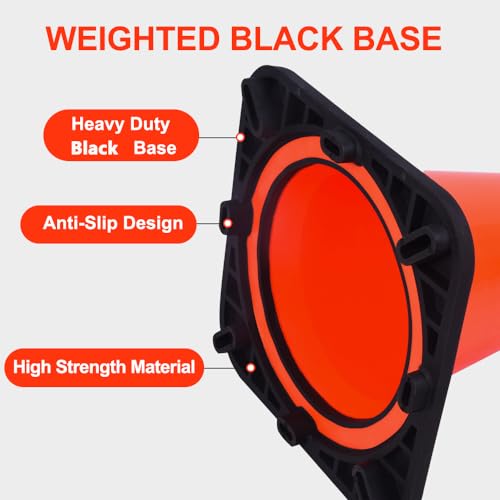 (8 Cones) BESEA 18" inch Traffic Cones Traffic Safety Cones Black Base Construction Road Parking Cone with 6" Highly Reflective Collar(8 Pack)
