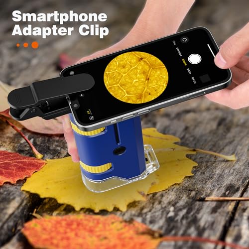 100x-250x Mini Pocket Microscope for Kids Adults, Protable Handheld Microscope, Miniscope Portable for Kids Adults Science Lab Education, Blue