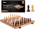 15 Inch Magnetic Wooden Chess Set for Adults & Kids - Folding Travel Chess Board with Handcrafted Staunton Pieces, Extra Queens, and Storage Slots