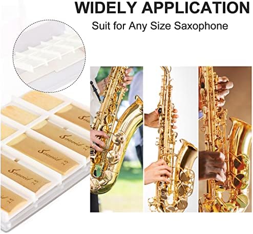 10 Pack Professional Alto Saxophone Reeds with Plastic Box, Strength 2.5 Alto Sax Reeds, Laser Engraved Marking & Thinner Reed Tip for Easy of Play, Traditional Reeds for Saxophone Alto